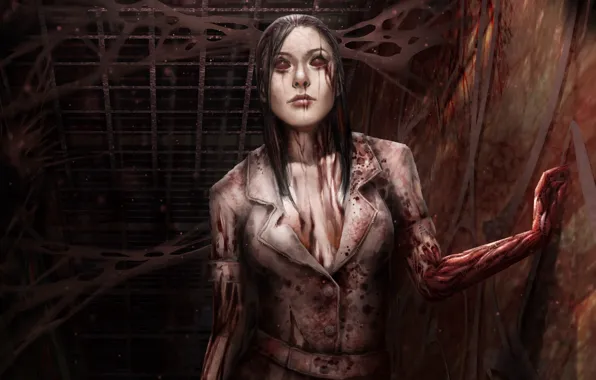 Picture girl, darkness, corridor, blood, nurse, death, fan art, Silent Hill