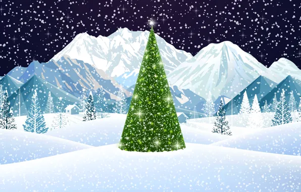 Winter, Mountains, Snow, Christmas, Snowflakes, Background, New year, Holiday