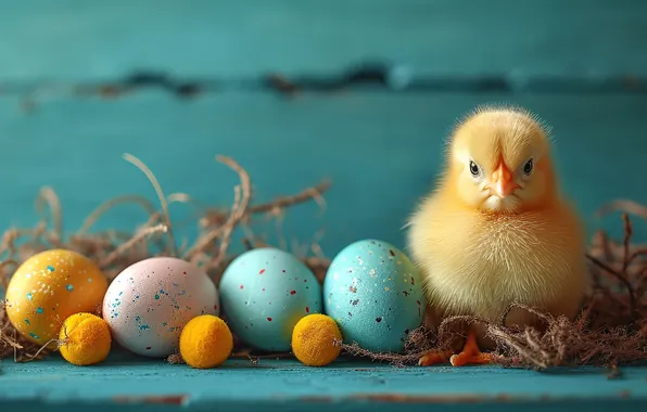 Picture flowers, eggs, spring, colorful, Easter, chicken, happy, flowers