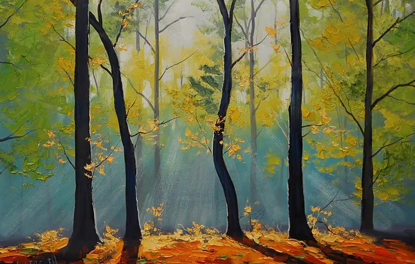 Forest, trees, nature, art, the sun's rays, artsaus