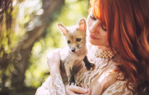 Girl, eyelashes, Fox, red, Fox