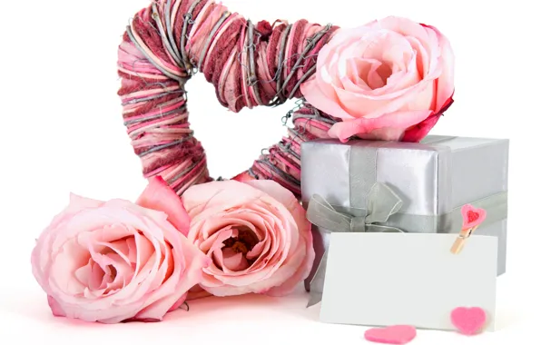 Picture flower, love, tape, holiday, box, gift, heart, roses