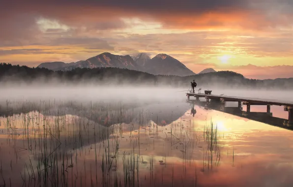 Mountains, lake, pierce