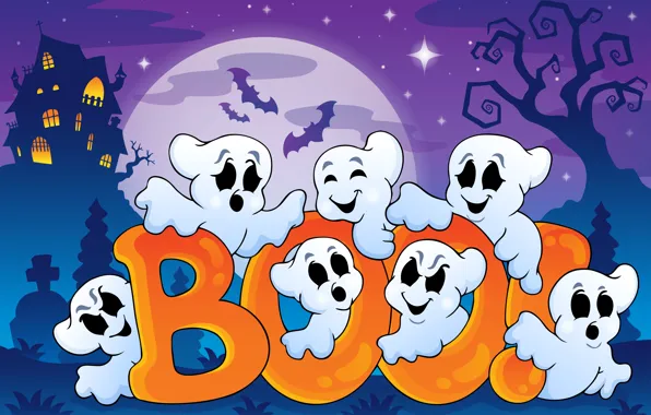 Halloween, bats, halloween, bats, full moon, full moon, vector graphics, spooky house