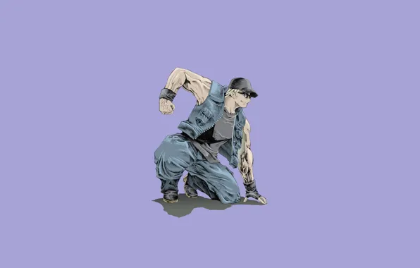 Minimalism, jeans, anime, glasses, cap, blonde, purple background, Clark
