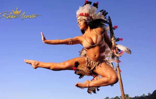 Chest, jump, feet, body, beauty, feathers, spear, Indian