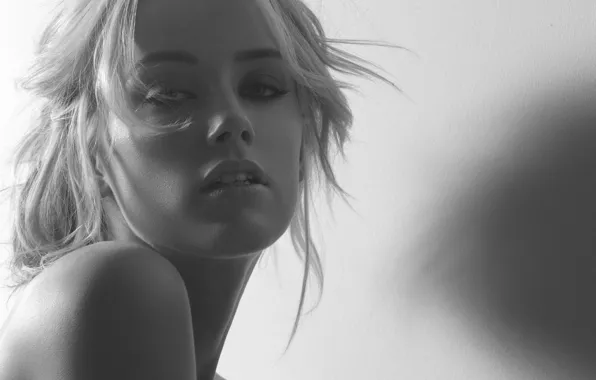 Picture look, photo, blonde, black and white, Amber Heard, Amber Heard