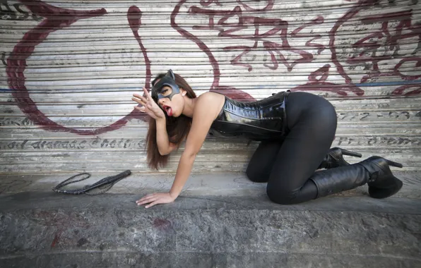 Picture cat, girl, mask