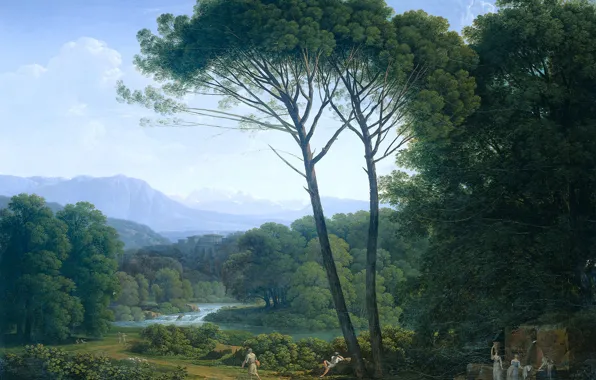 Oil, picture, canvas, Hendrik Voogd, Italian Landscape with Pine trees