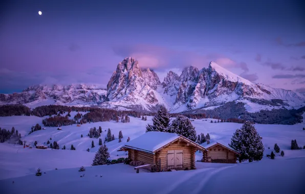 Winter, snow, mountains, valley, village, Italy, houses, Italy