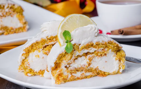 Lemon, tea, cream, cakes