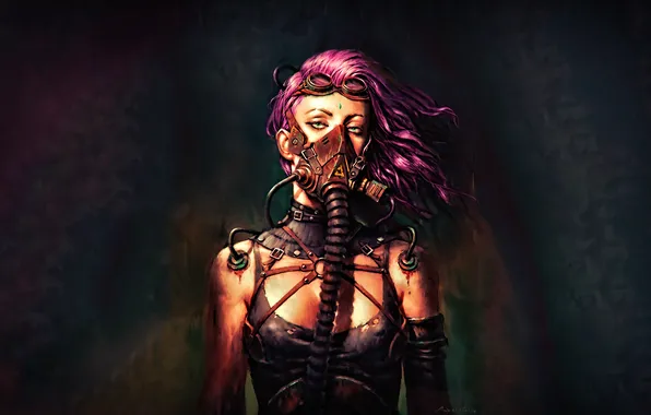 Picture science fiction, women, digital art, artwork, futuristic, purple hair, looking at viewer, science fiction women