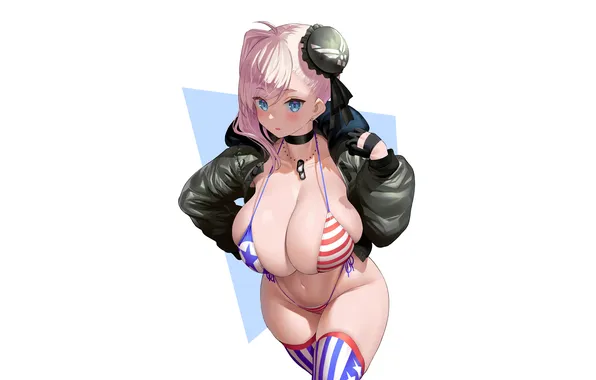 Girl, sexy, cleavage, thighhighs, pink hair, boobs, anime, blue eyes