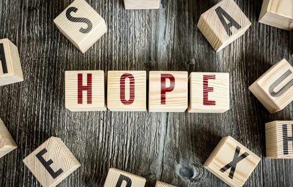 Hope, letters, wood cubes