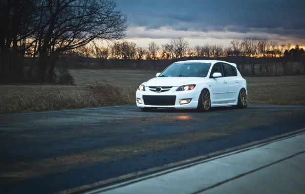 Sunset, tuning, white, Speed, Mazda 3, tuning, Mazda