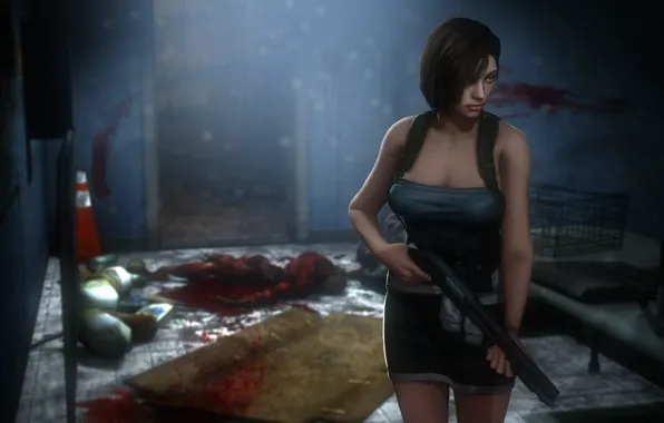 Chest, girl, rendering, shotgun, capcom, jill valentine, nemesis, resident evil 3