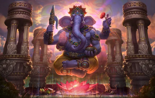 Elephant, art, Lotus, Ganesha, Jon Neimeister, Ganesha