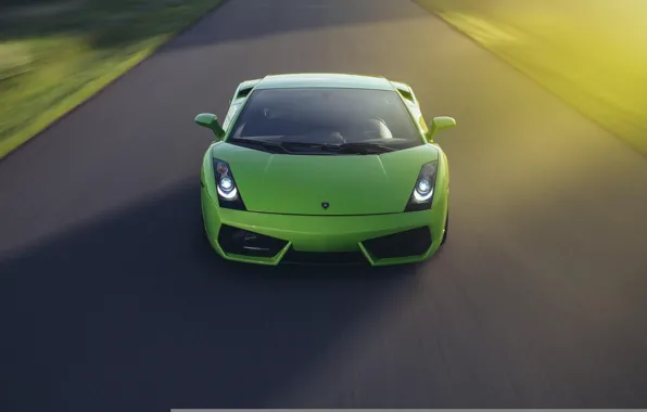 Picture Lamborghini, Gallardo, Green, Speed, Front, Sun, Turbo, Road