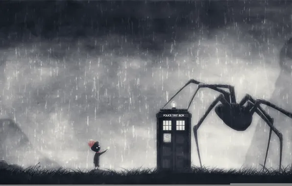 Picture spider, boy, the door, art, lantern, Limbo