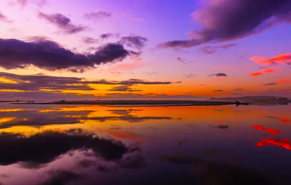 Picture the sky, water, clouds, reflection, paint, glow