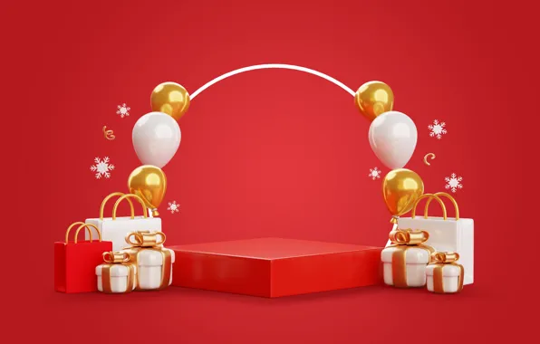 Balls, snowflakes, rendering, round, frame, Christmas, gifts, New year