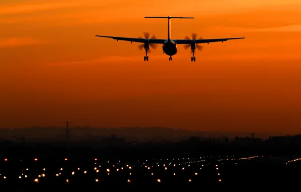 The sky, aviation, sunset, the plane