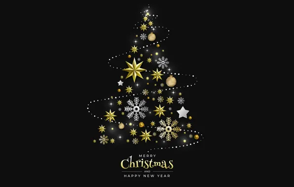 Decoration, snowflakes, balls, tree, Christmas, New year, golden, christmas
