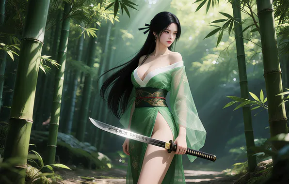 Girl, sword, weapon, warrior, AI art