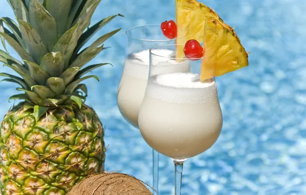 Picture berries, glass, cocktail, pineapple, Pina colada