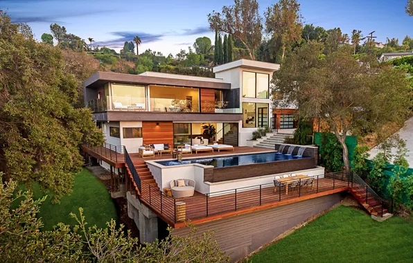 Pool, architecture, terrace, villa, California, Hollywood Hills, by Dougal Murray, Mulholland Hills Home