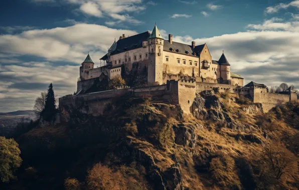 Clouds, stones, castle, rocks, heaven, fantasy, fortress, AI art