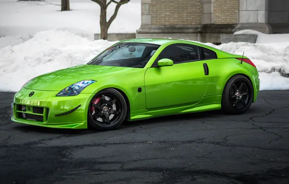 Green, tuning, Nissan, Nissan, 350z, stance