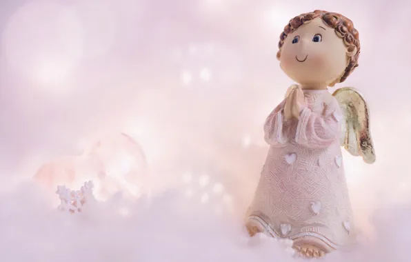 Clouds, light, pose, smile, toy, heart, Christmas, hearts
