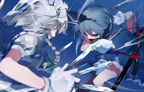 Weapons, girls, the battle, knives, Touhou, Touhou