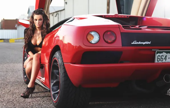 Look, girl, Lamborghini, room, Erotic, red car, Jenna Mariah Balsley