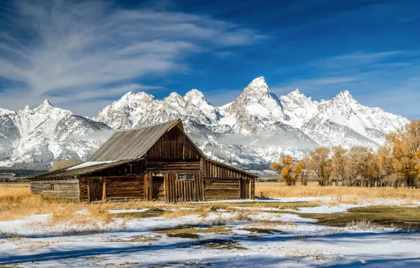 Winter, snow, mountains, nature, hut