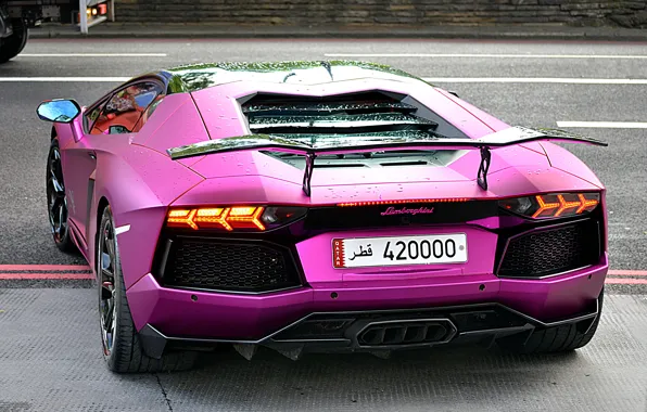Purple, lamborghini, back, headlights, aventador, lp700-4, Lamborghini, aventador