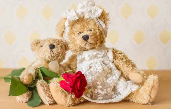 Flower, toys, rose, bears, Teddy bears