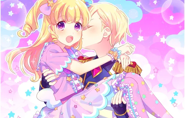 Picture romance, kiss, anime, art, two, PriPara