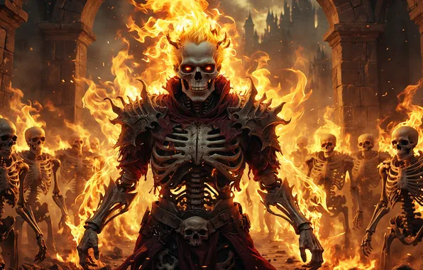 Fire, skeleton, skeletons, undead, army