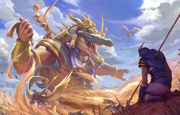 Sand, crocodile, God, Smite, Sobek, Egyptian God