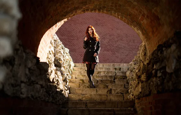 Look, the sun, stones, model, portrait, makeup, shoes, hairstyle