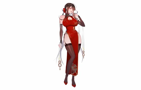 Girl, sexy, cleavage, thighhighs, long hair, dress, legs, boobs