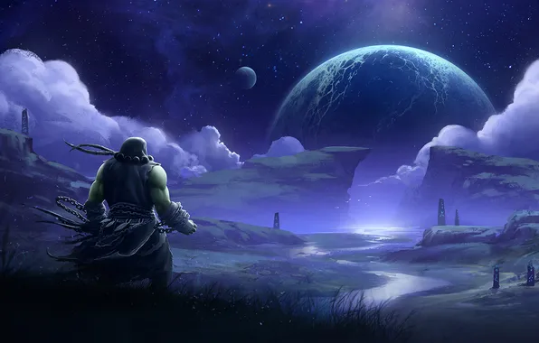 Landscape, night, river, Warcraft, wow, Thrall