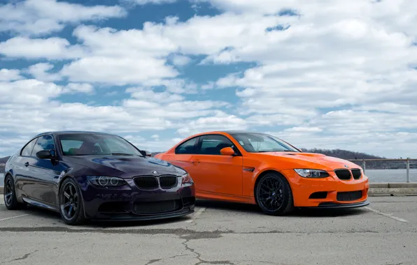 Picture the sky, clouds, orange, bmw, BMW, orange, e92, violet