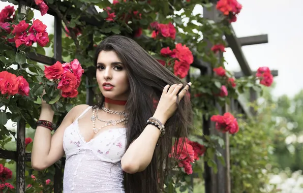 Picture look, flowers, face, background, brunette, beauty, Mariana