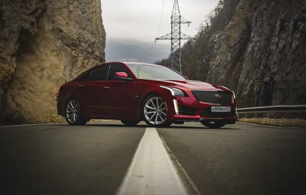 Picture mountains, tower, cadillac, moutain, cts-v, ingushetia, cadillac cts, cadillac cts-v