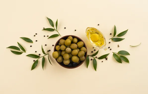 Picture leaves, plate, olives, olives, olive oil, olive