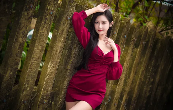 Picture look, pose, model, the fence, portrait, makeup, figure, dress