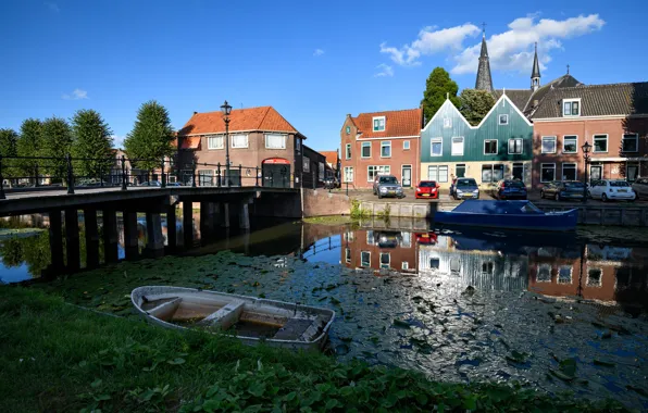 Picture bridge, the city, home, boats, channel, Netherlands, Monnickendam